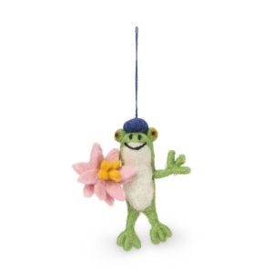 Main image of Frog with Water Lilies Felt Christmas Decoration