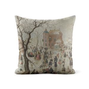 Main image of A Winter Scene with Skaters near a Castle Cushion.