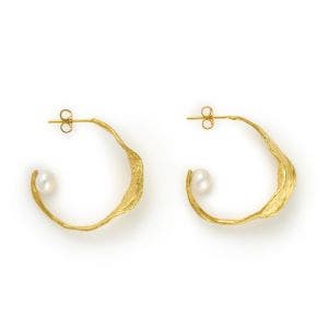 Main image of the Leaf Pearl and Gold Earrings.