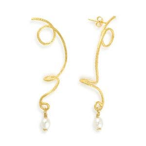 Main image of the Scribble Gold and Pearl Earrings.