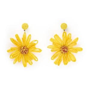 Main image of the Yellow Beaded Raffia Bloom Earrings.