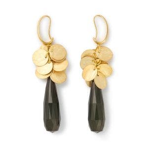 Main image of the Crystal and Bronze Disc Drop earrings.