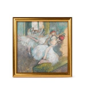A gold framed print showing the painting.