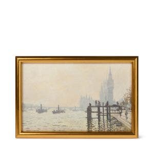 A gold framed print showing the painting.