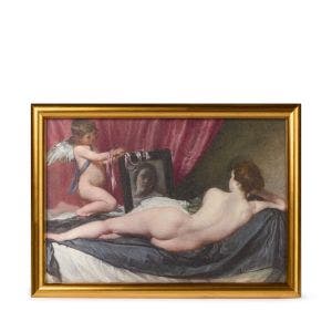 A gold framed print of the painting.