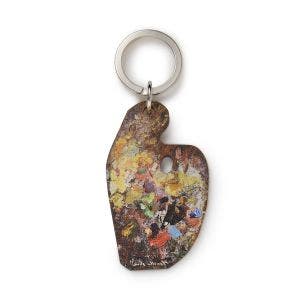 A keyring flat showing a paint smeared palette.