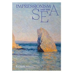 A front cover of a book showing an impressionist painting of a beach with a large brown rock.
