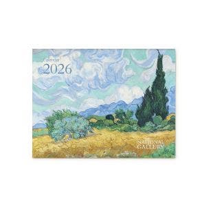 Front cover of the 2026 Landscape Wall Calendar showing a detail of Vincent van Gogh's A Wheatfield, with Cypresses with The National Gallery logo printed in white.