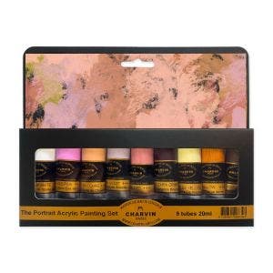 A set of 9 acrylic tubes with skin tone colours.