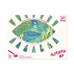 A craft kit of wax pastels showing renditions of Claude Monet's water-lily garden.