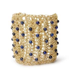 Gold Mesh Cuff Bracelet with Lapis Lazuli