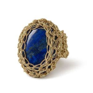 A three quarter shot of the lapis lazuli ring.