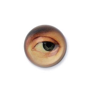 A painted eye in a dome paperweight.