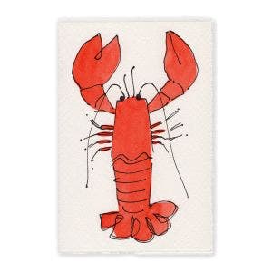 A white paper card with a red lobster illustration.