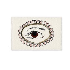 A illustration of a eye on a plain white card.