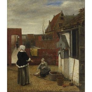 A Woman and her Maid in a Courtyard Print