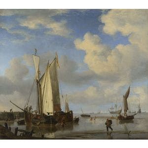Dutch Vessels Inshore and Men Bathing