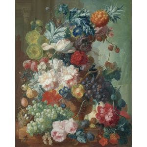 Fruit and Flowers in a Terracotta Vase Print